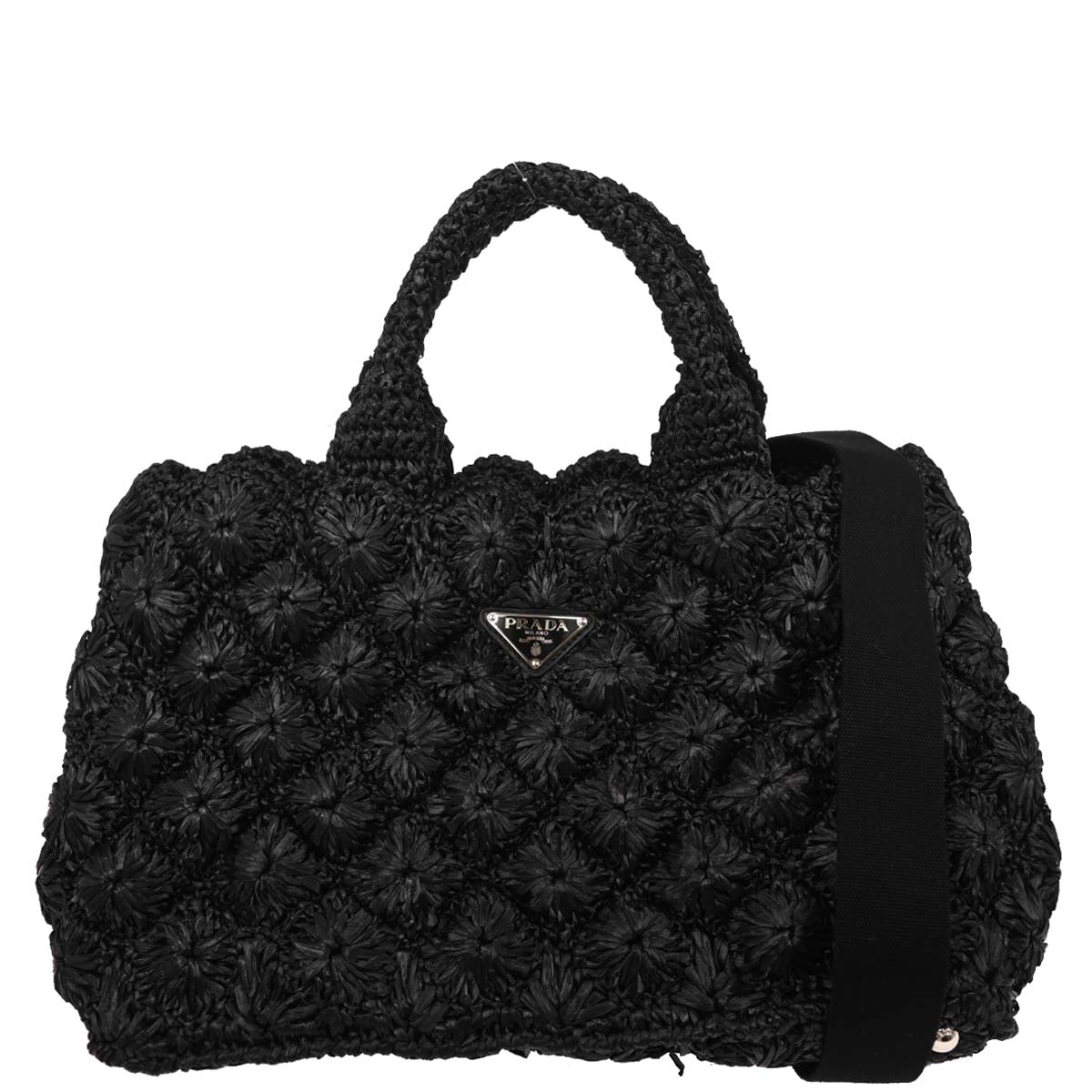 Prada Black Raffia Canapa Tote Handbag