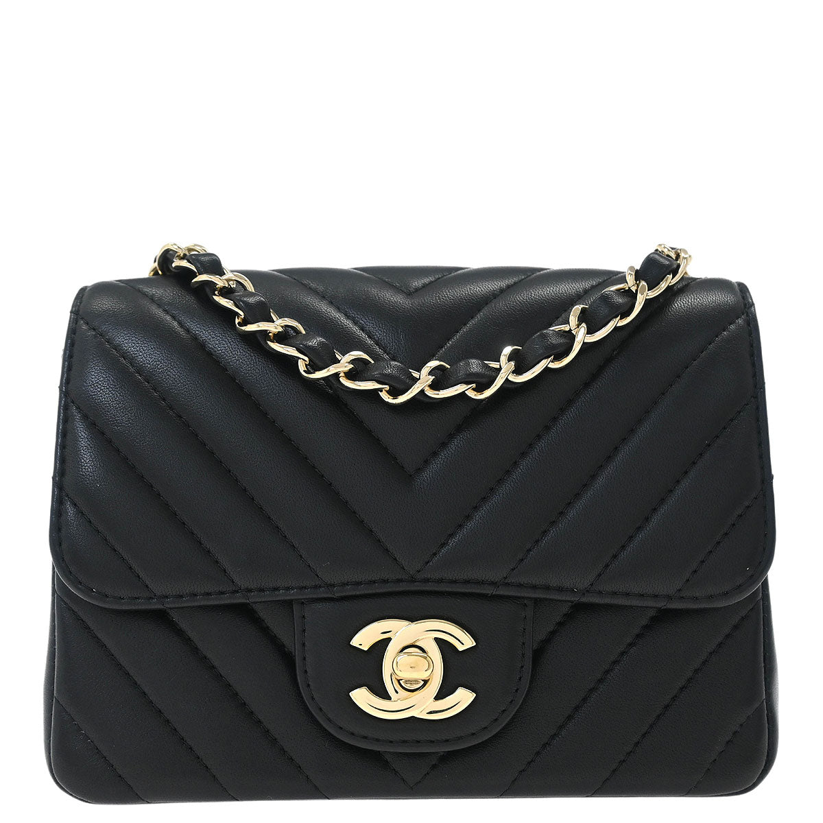 Chanel Black Lambskin Chevron Mini Classic Square Flap Shoulder Bag 17