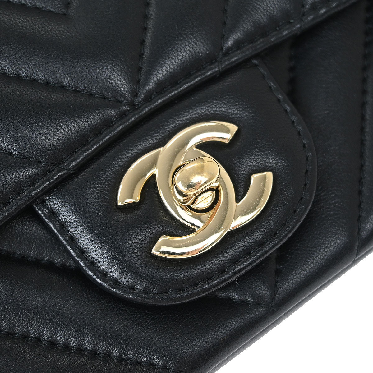 Chanel Black Lambskin Chevron Mini Classic Square Flap Shoulder Bag 17