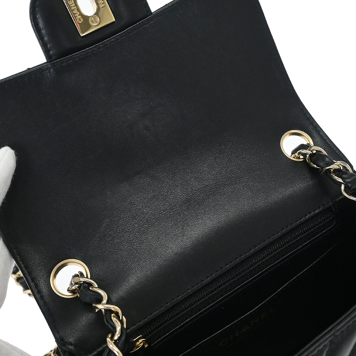 Chanel Black Lambskin Chevron Mini Classic Square Flap Shoulder Bag 17