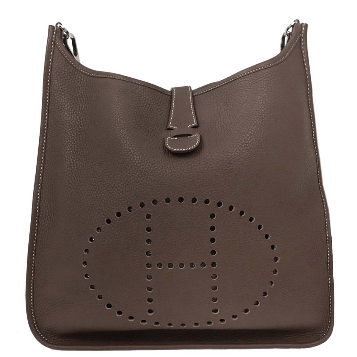 Hermes Etoupe Taurillon Clemence Evelyne 3 GM Shoulder Bag