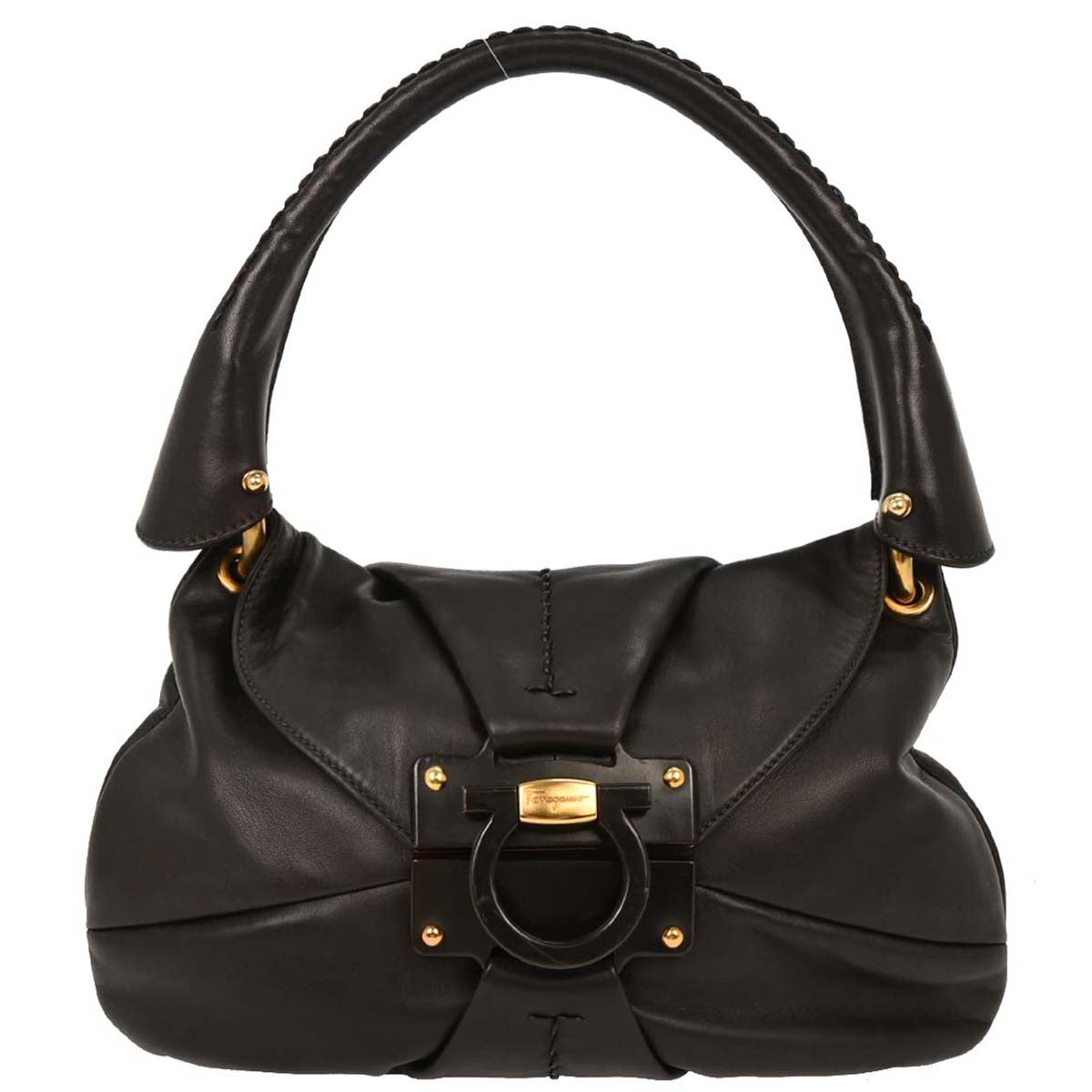 Salvatore Ferragamo Black Leather Gancini Handbag
