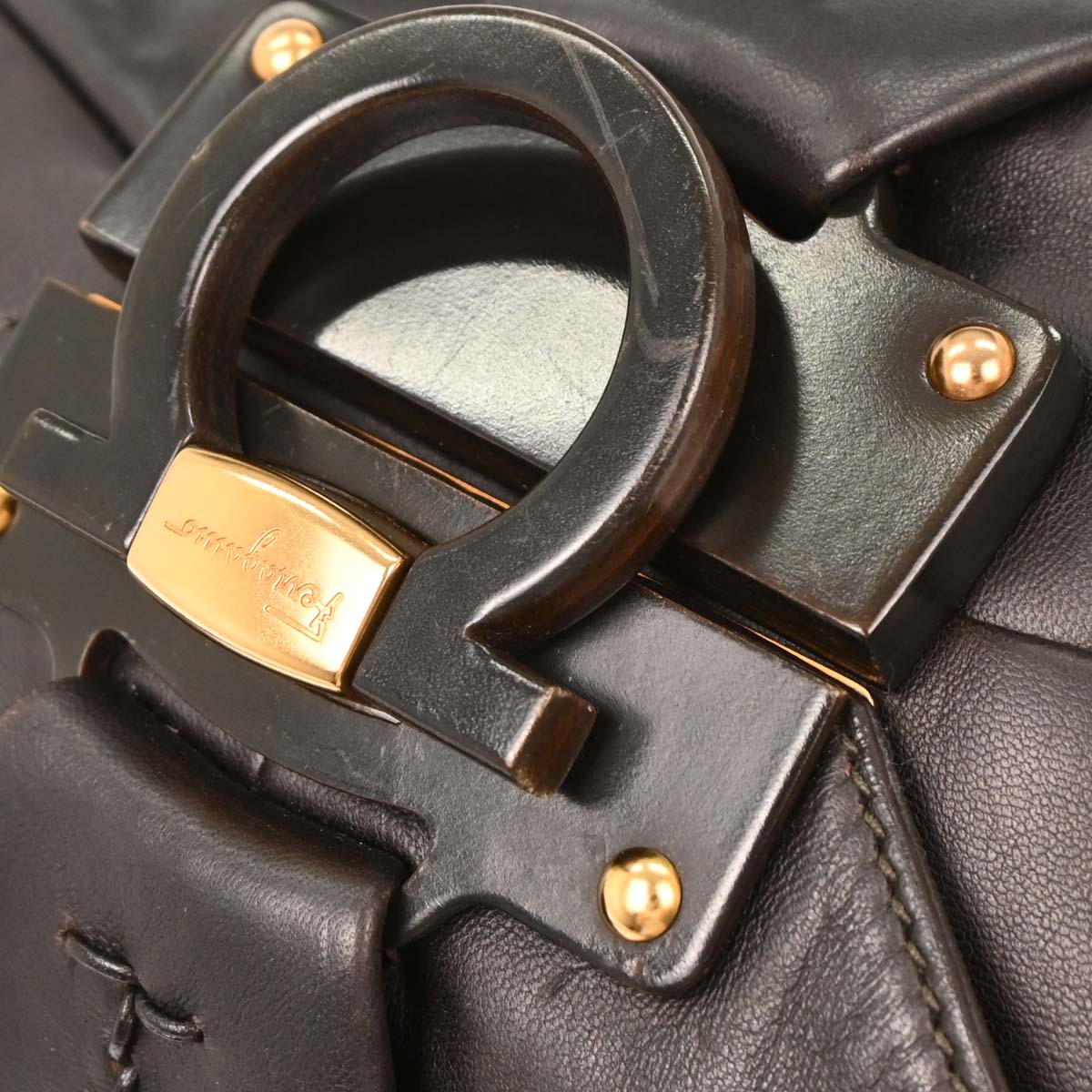 Salvatore Ferragamo Black Leather Gancini Handbag
