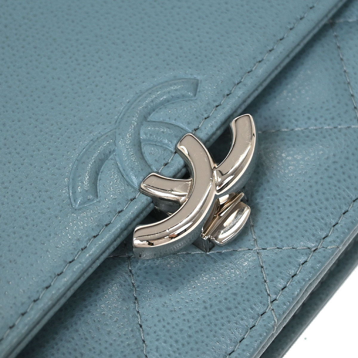 Chanel Light Blue Caviar Half Coco WOC Wallet On Chain