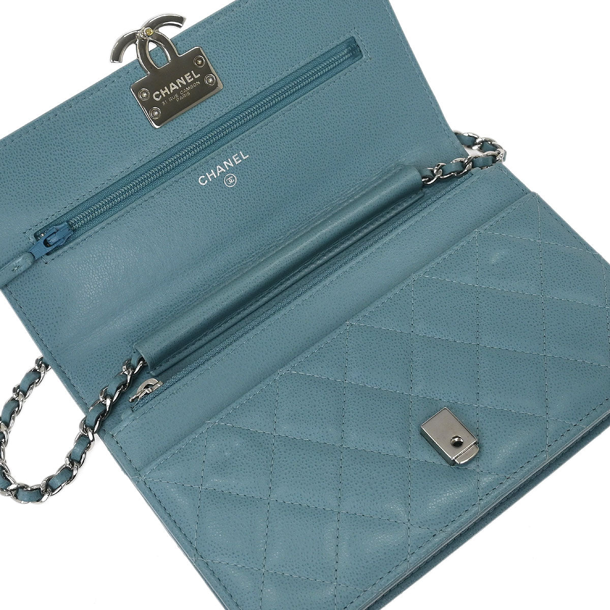 Chanel Light Blue Caviar Half Coco WOC Wallet On Chain