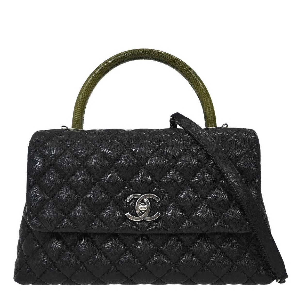 Chanel * Black Calfskin Lizard Coco Handle 2way Handbag