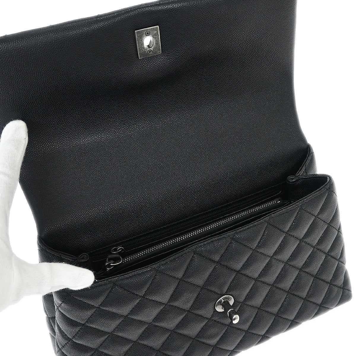 Chanel * Black Calfskin Lizard Coco Handle 2way Handbag