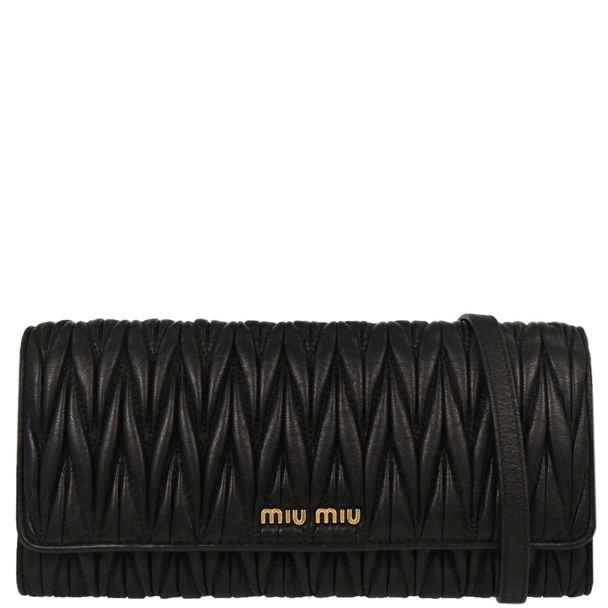 Miu Miu Black Lambskin Matelasse Wallet On Chain WOC