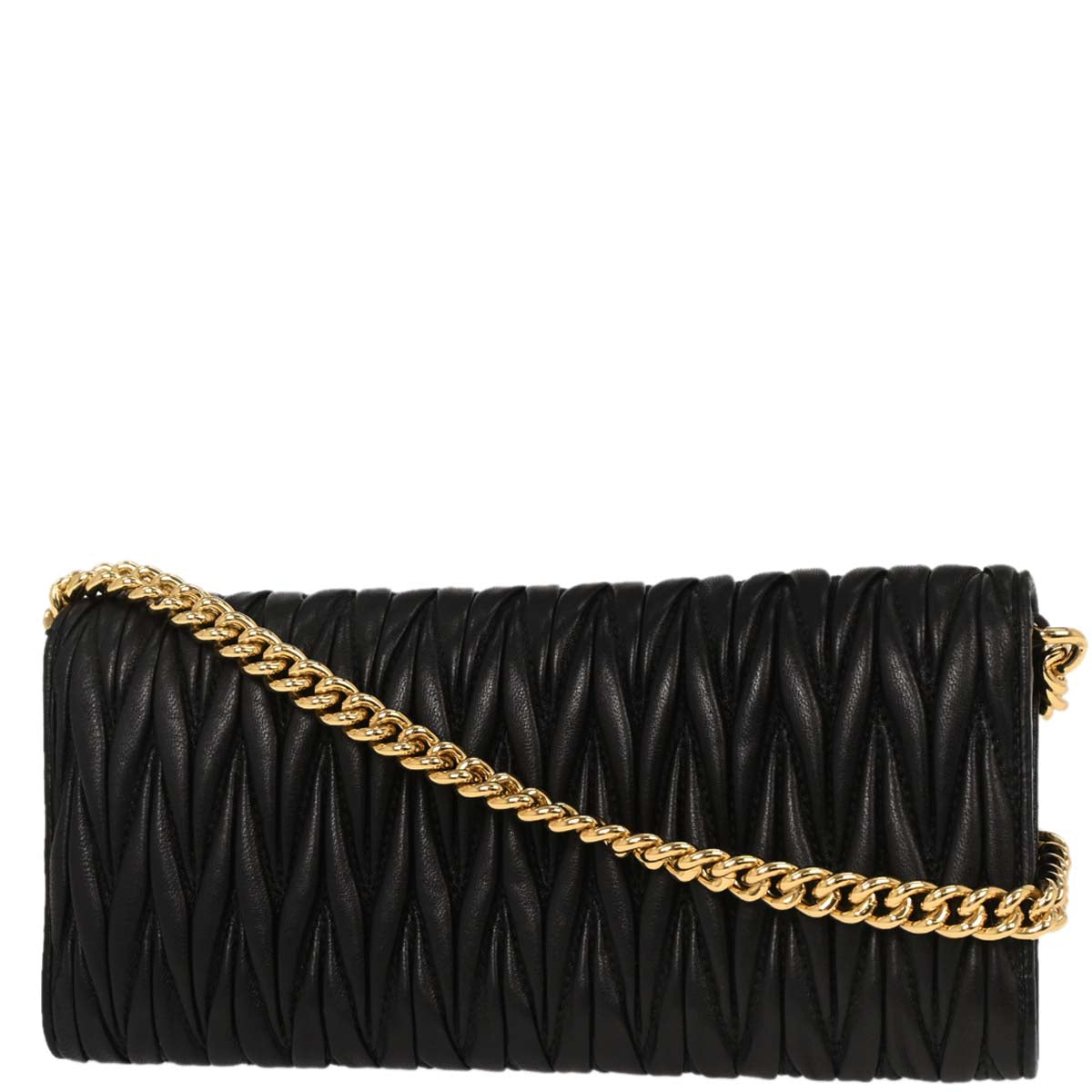 Miu Miu Black Lambskin Matelasse Wallet On Chain WOC
