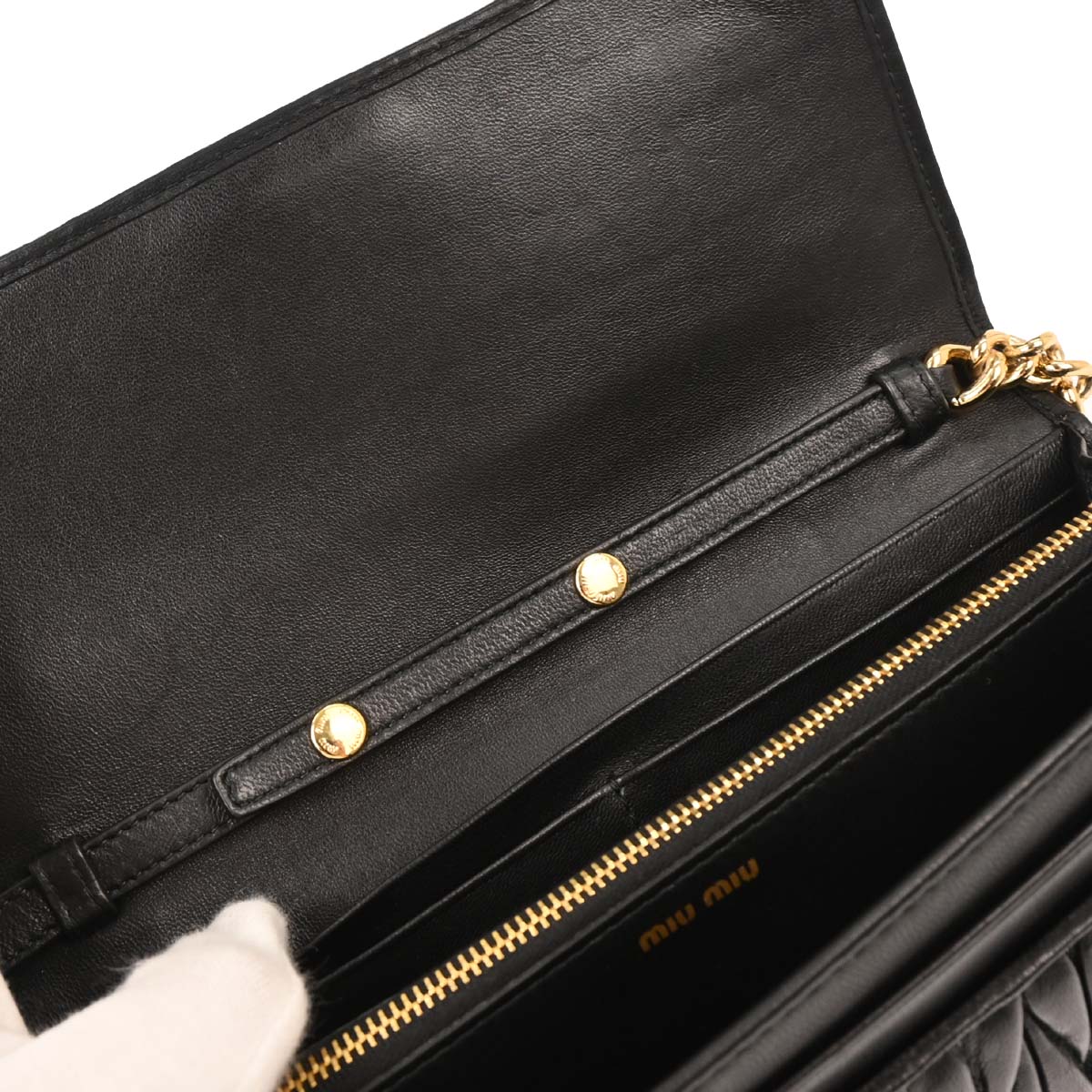 Miu Miu Black Lambskin Matelasse Wallet On Chain WOC