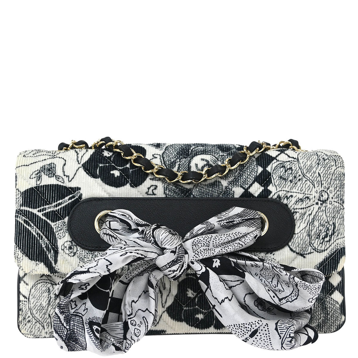 Chanel Black White Canvas Shoulder Bag