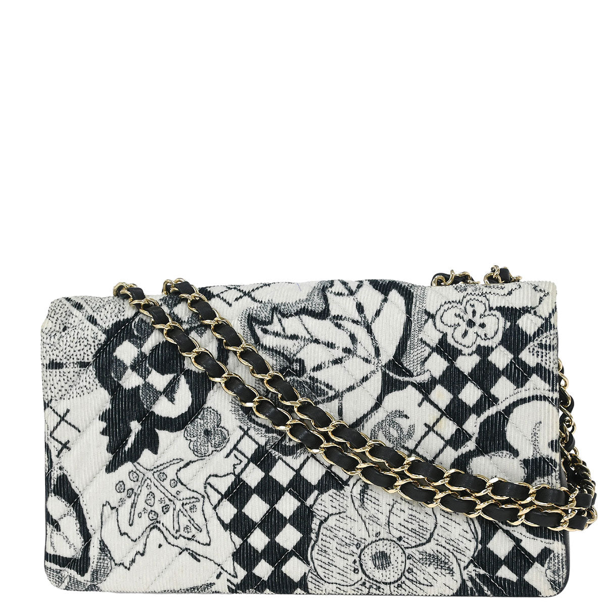 Chanel Black White Canvas Shoulder Bag