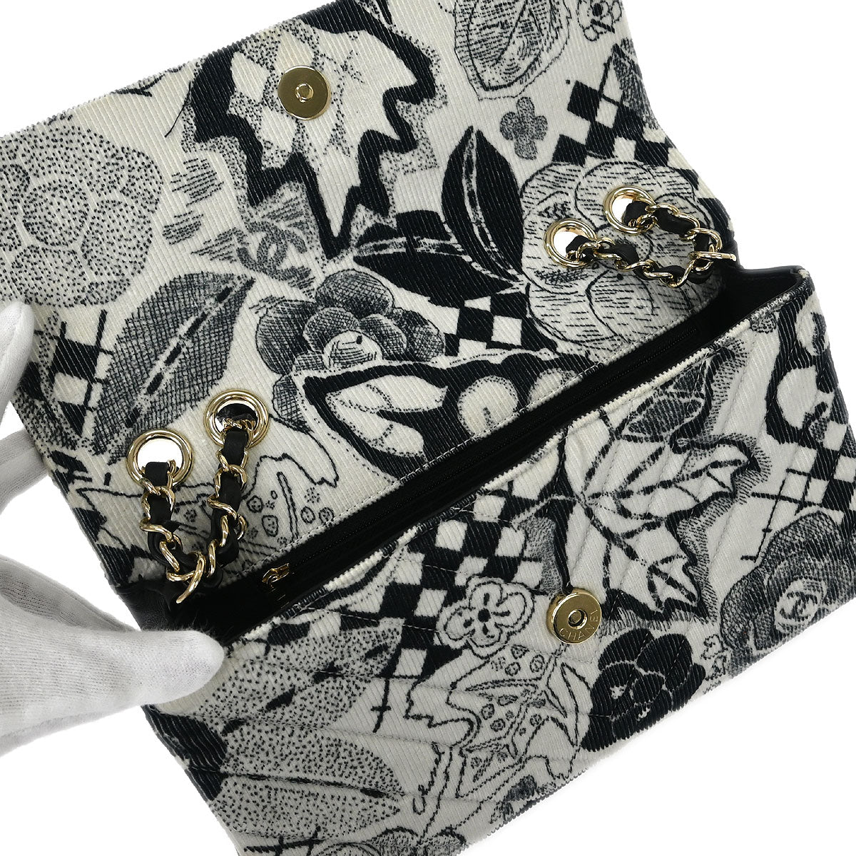 Chanel Black White Canvas Shoulder Bag