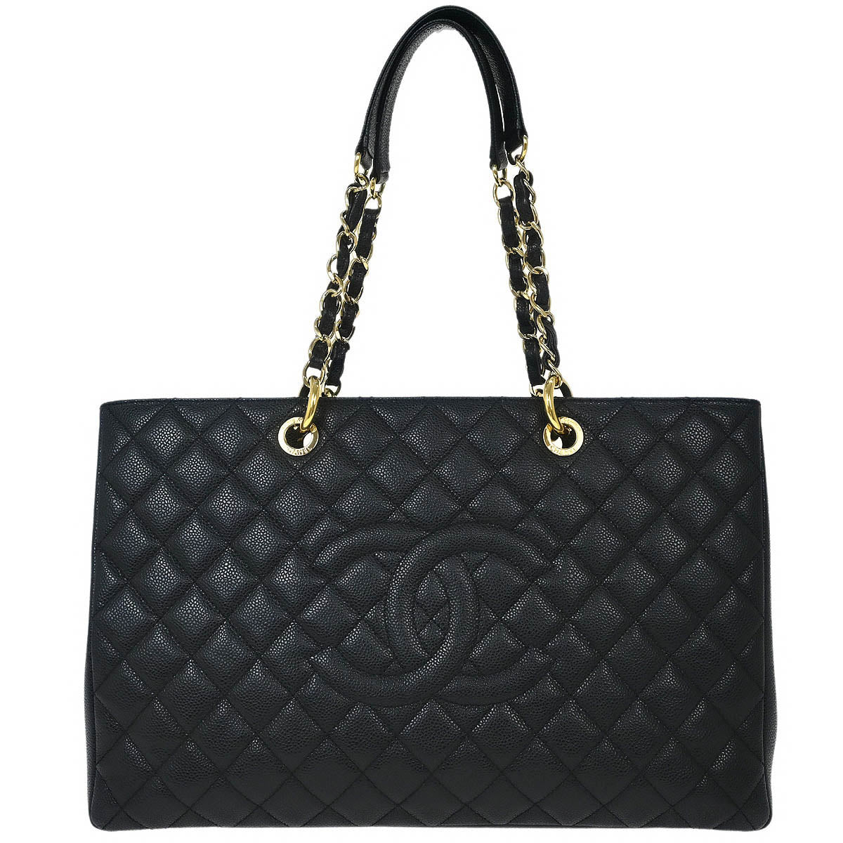 Chanel 2012-2013 Black Caviar Grand Shopping Tote GST XL Chain Handbag