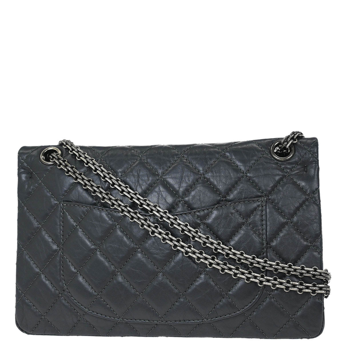 Chanel 2012 Gray Calfskin 2.55 Double Flap Shoulder Bag