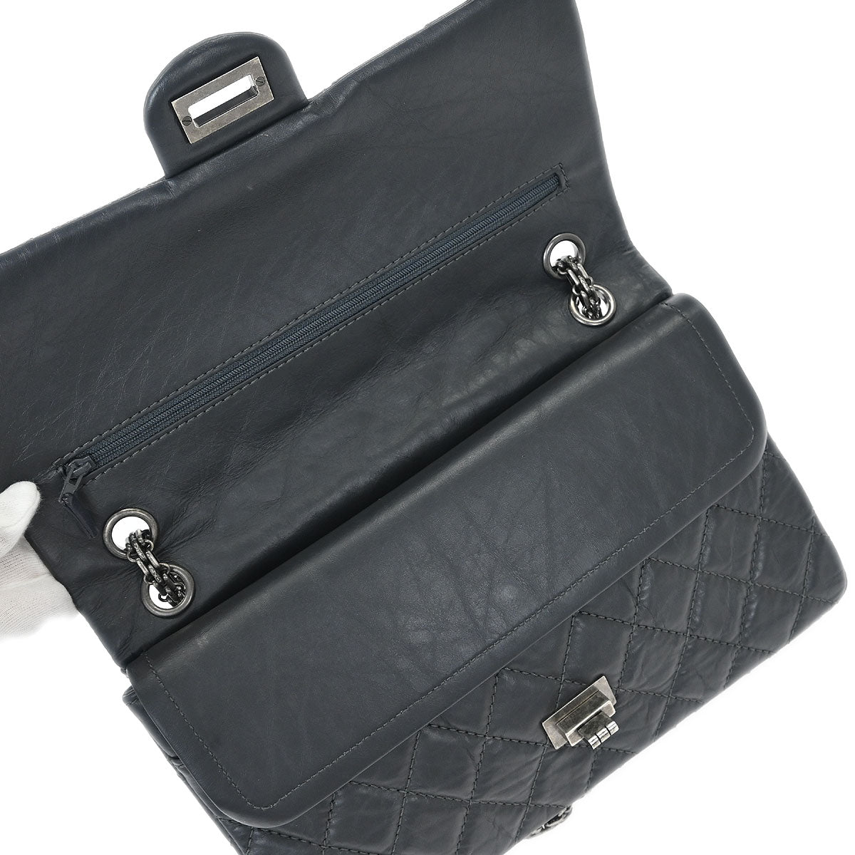 Chanel 2012 Gray Calfskin 2.55 Double Flap Shoulder Bag