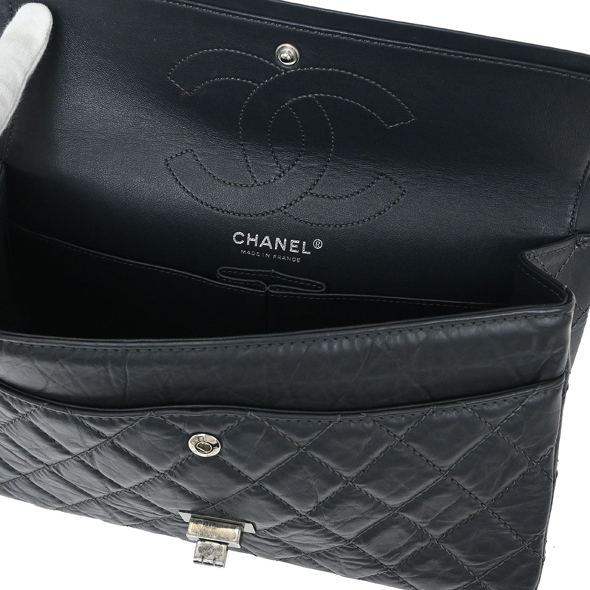 Chanel 2012 Gray Calfskin 2.55 Double Flap Shoulder Bag