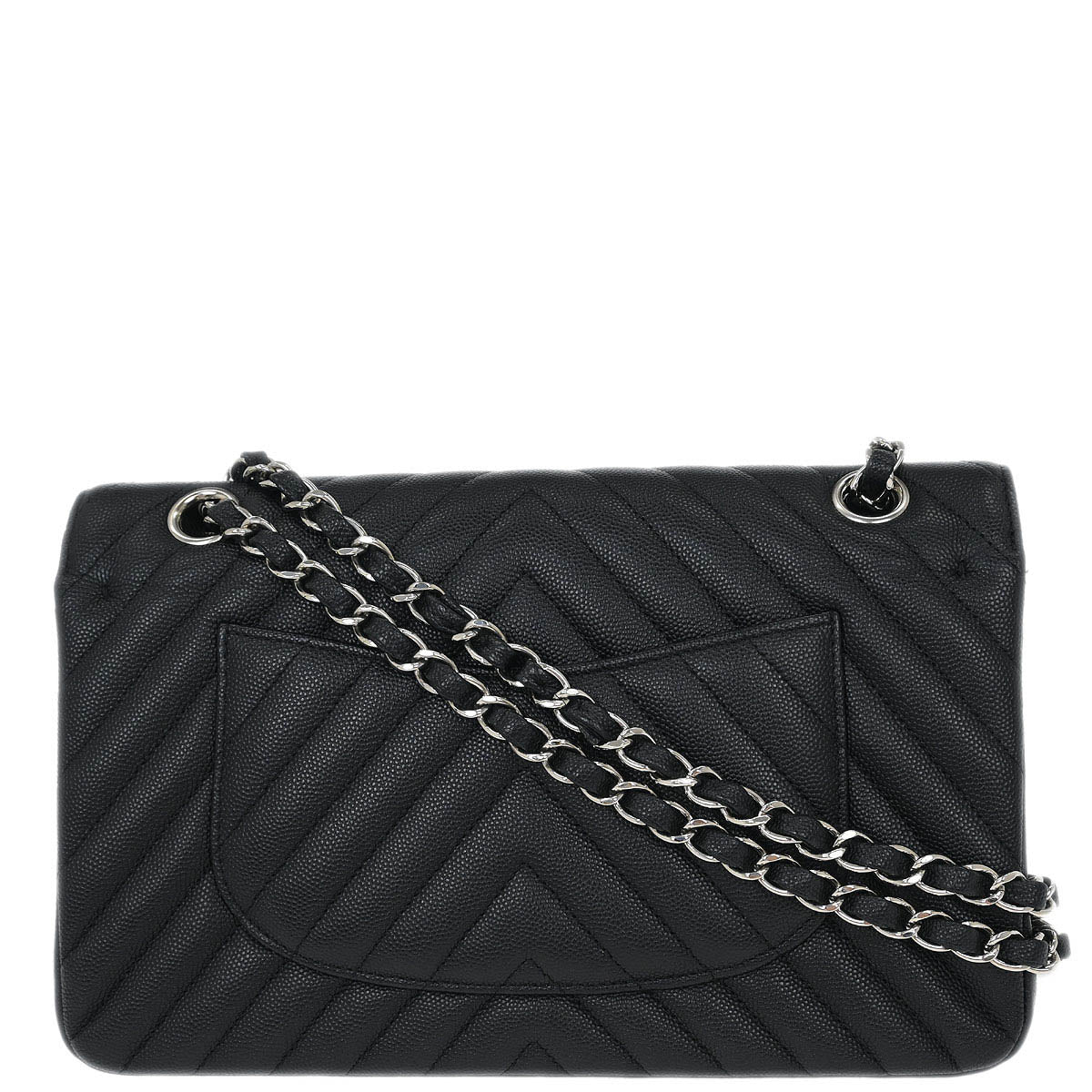 Chanel Black Caviar Chevron Medium Classic Double Flap Shoulder Bag