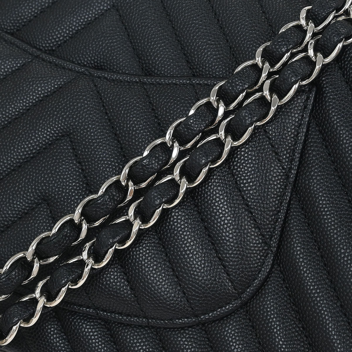 Chanel Black Caviar Chevron Medium Classic Double Flap Shoulder Bag
