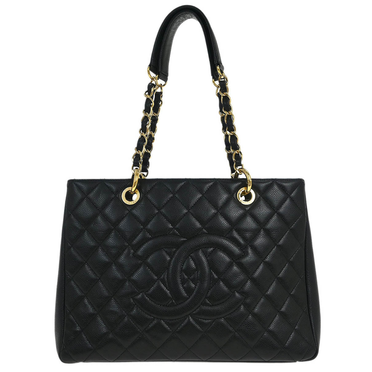 Chanel Black Caviar Grand Shopping Tote GST Chain Handbag