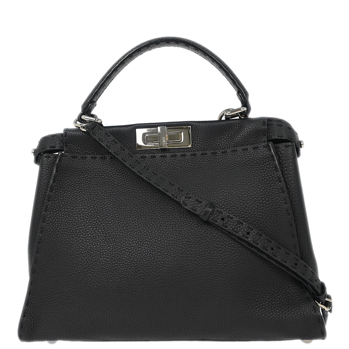 Fendi Black Leather Peekaboo 2way Shoulder Handbag