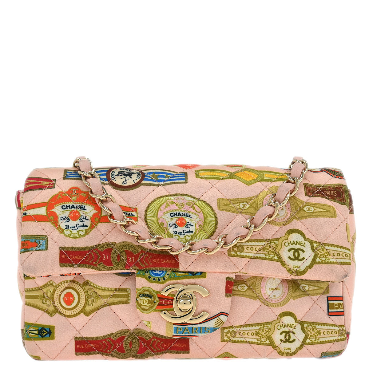 Chanel Pink Satin Cuba Cigare Print Shoulder Bag
