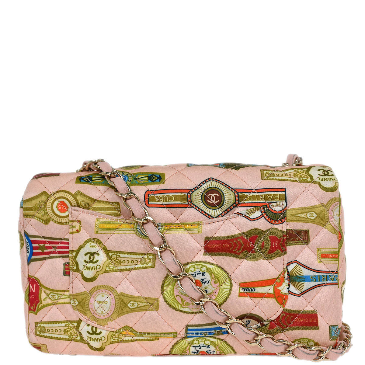 Chanel Pink Satin Cuba Cigare Print Shoulder Bag