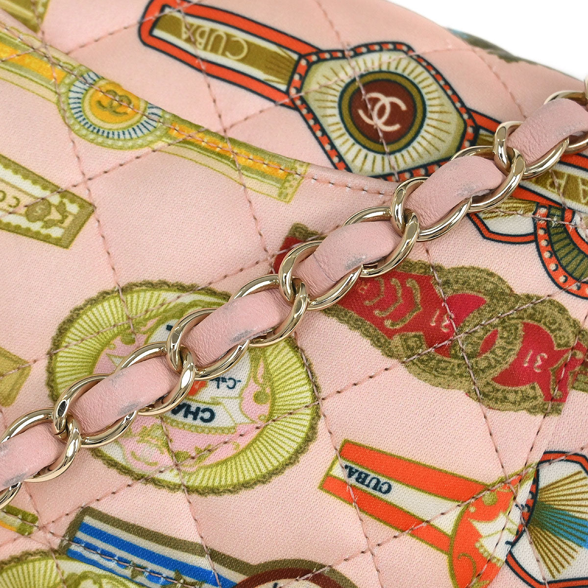 Chanel Pink Satin Cuba Cigare Print Shoulder Bag