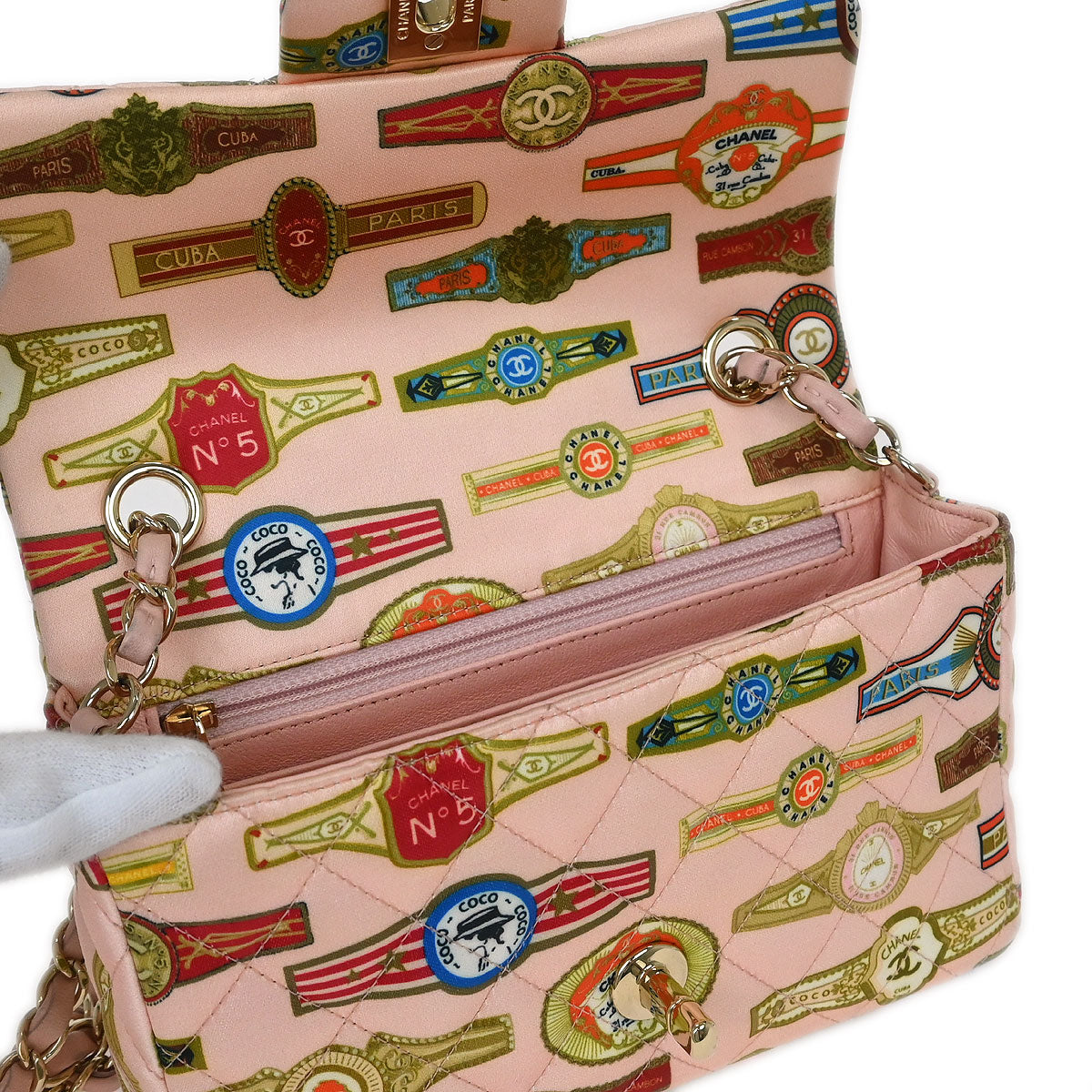 Chanel Pink Satin Cuba Cigare Print Shoulder Bag