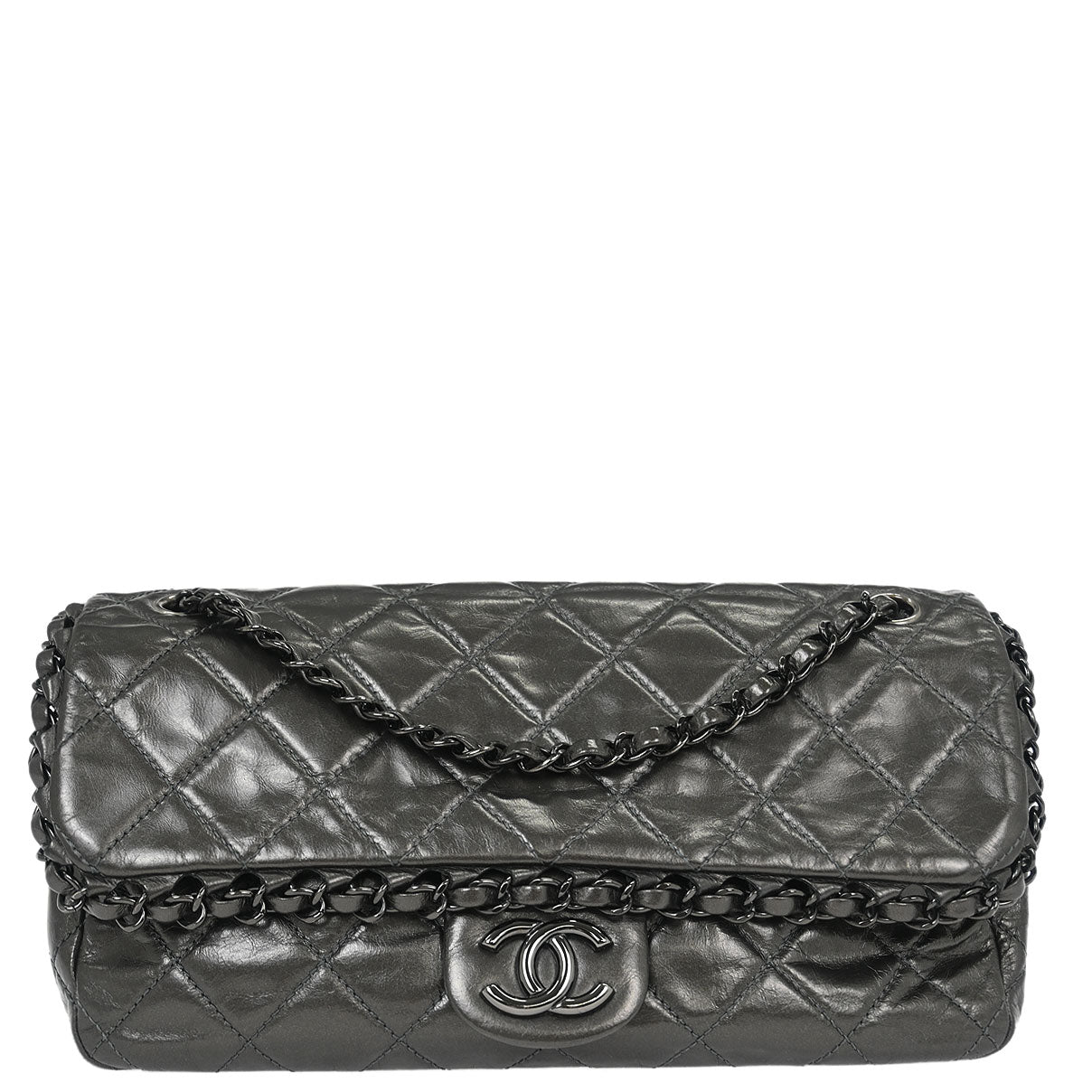 Chanel Gray Calfskin Chain Me Shoulder Bag
