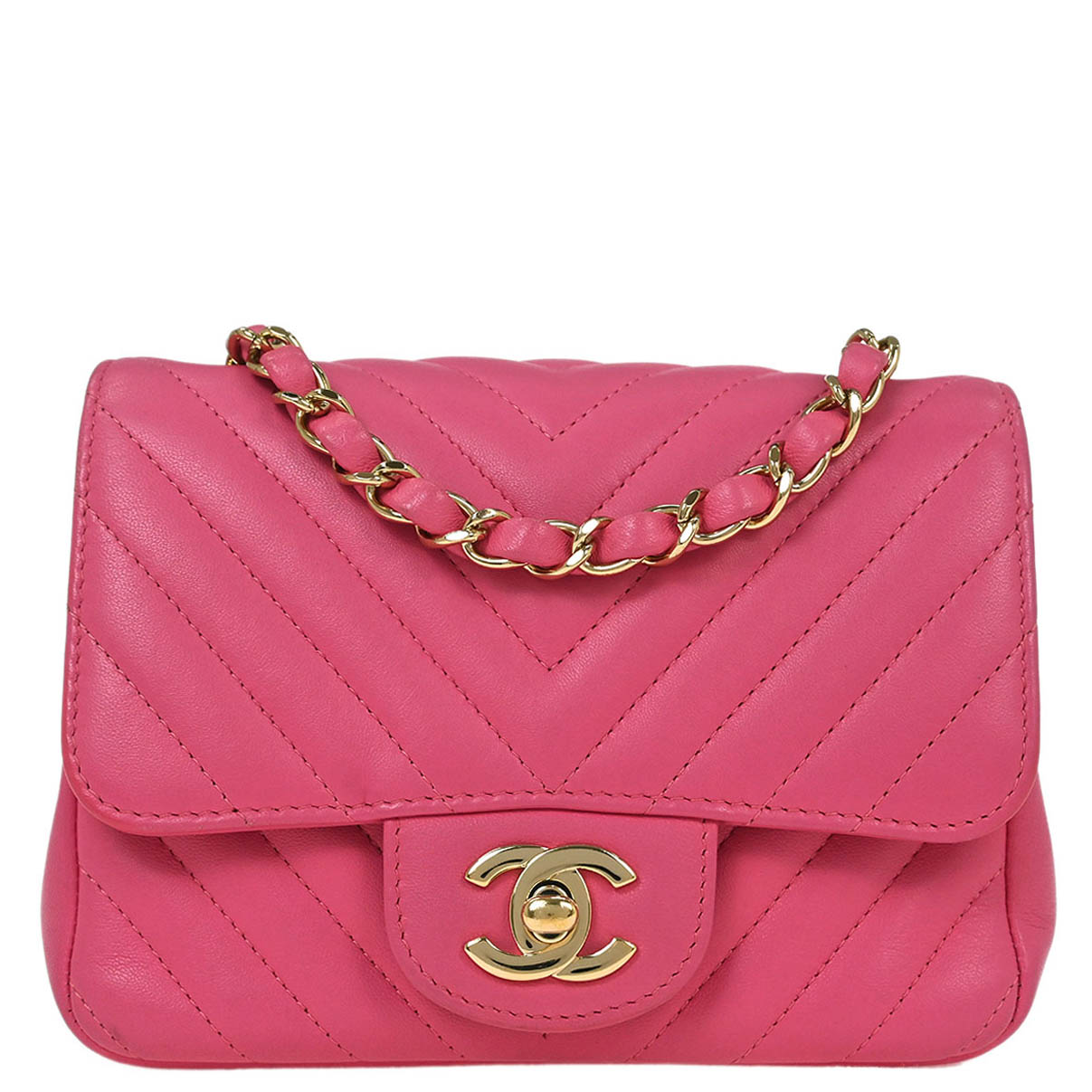 Chanel Pink Lambskin Chevron Mini Classic Square Flap Bag