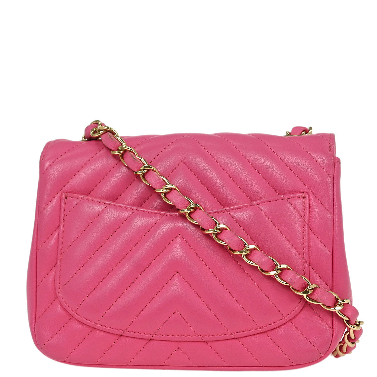 Chanel Pink Lambskin Chevron Mini Classic Square Flap Bag