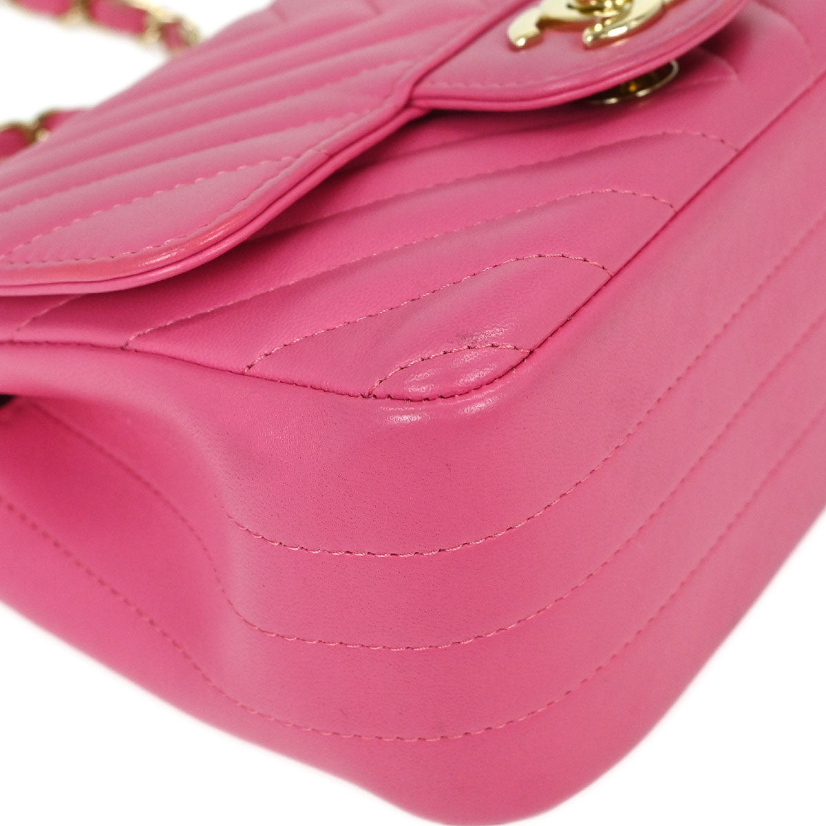 Chanel Pink Lambskin Chevron Mini Classic Square Flap Bag