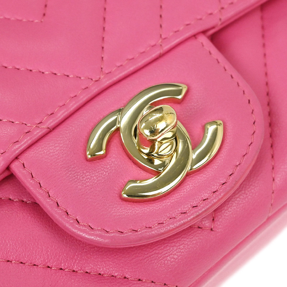 Chanel Pink Lambskin Chevron Mini Classic Square Flap Bag