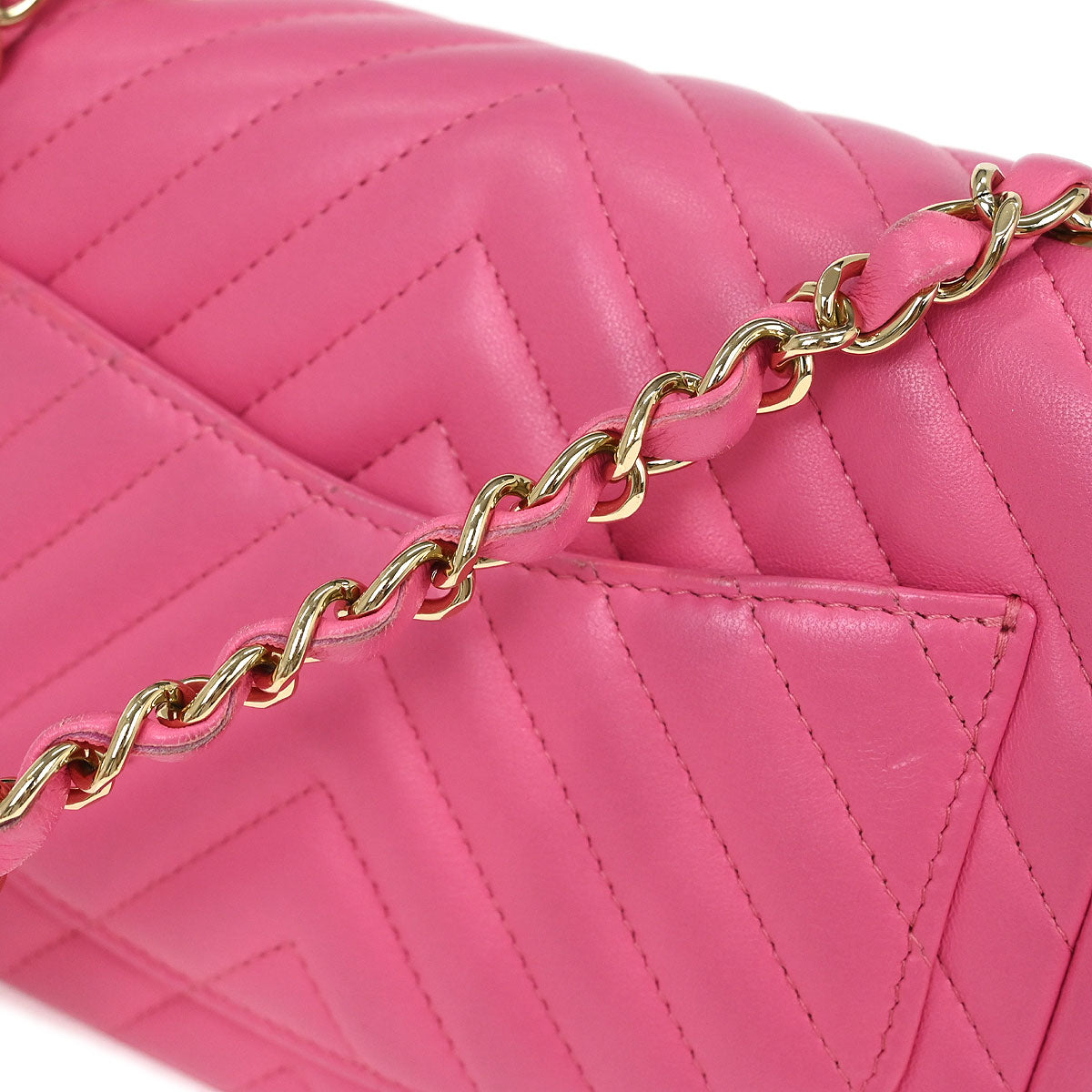 Chanel Pink Lambskin Chevron Mini Classic Square Flap Bag