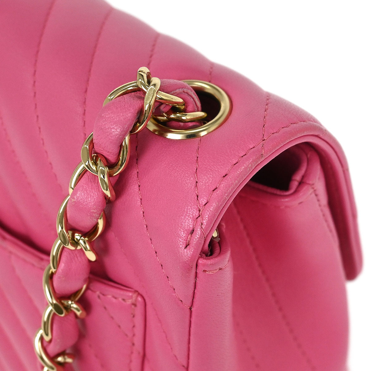 Chanel Pink Lambskin Chevron Mini Classic Square Flap Bag