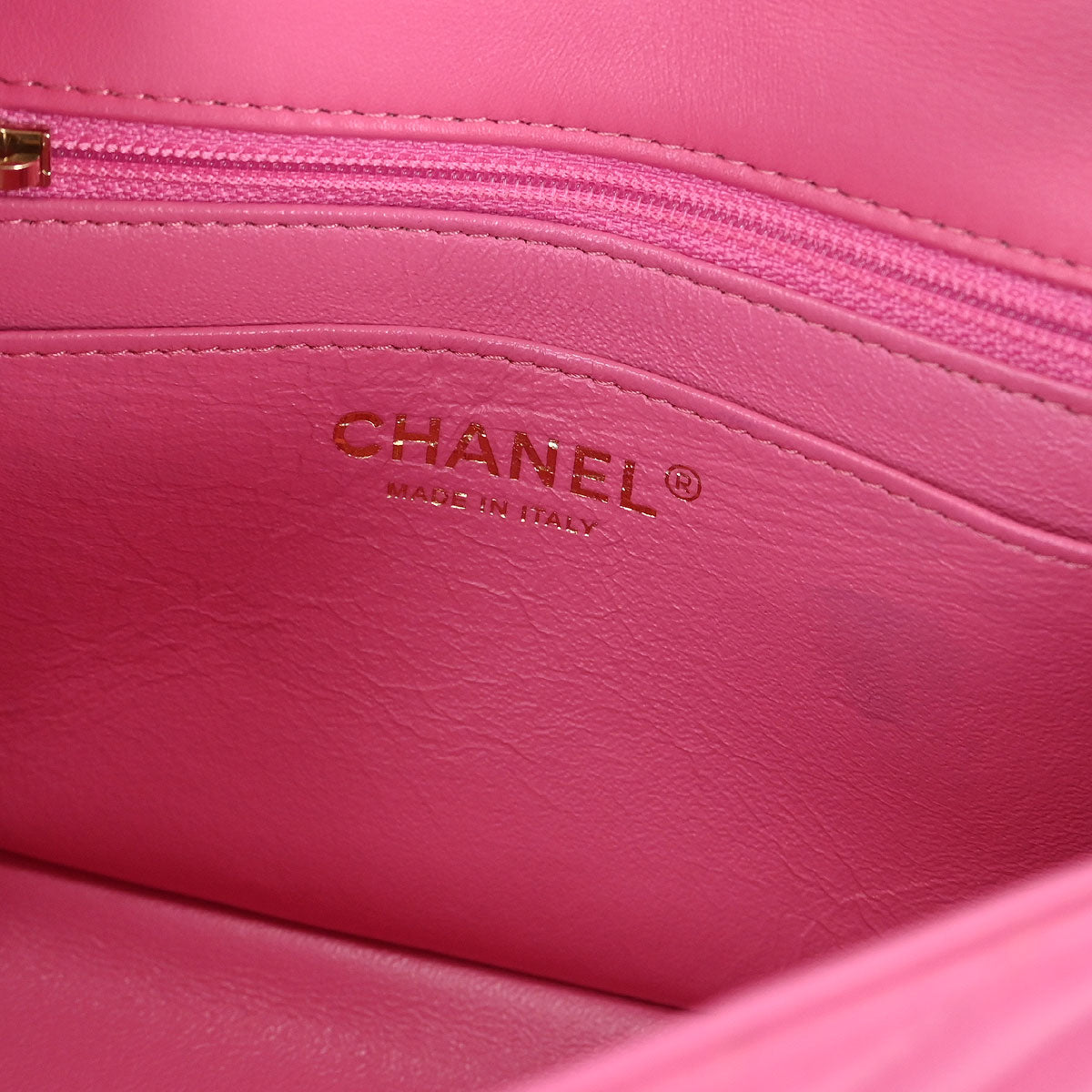 Chanel Pink Lambskin Chevron Mini Classic Square Flap Bag