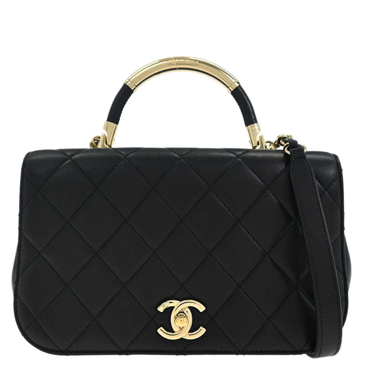 Chanel Black Lambskin 2way Shoulder Handbag