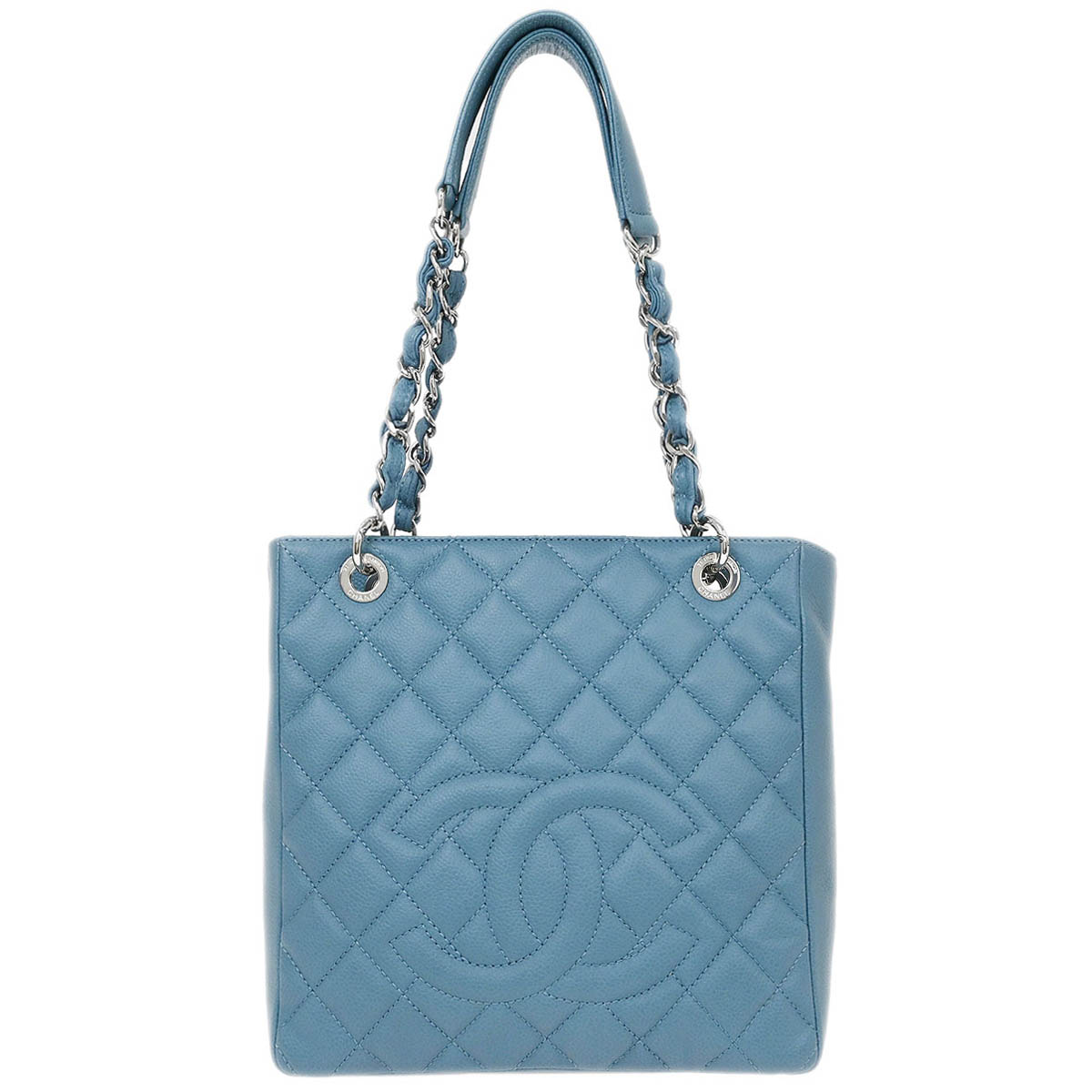 Chanel Light Blue Caviar Petite Shopping Tote PST Chain Handbag