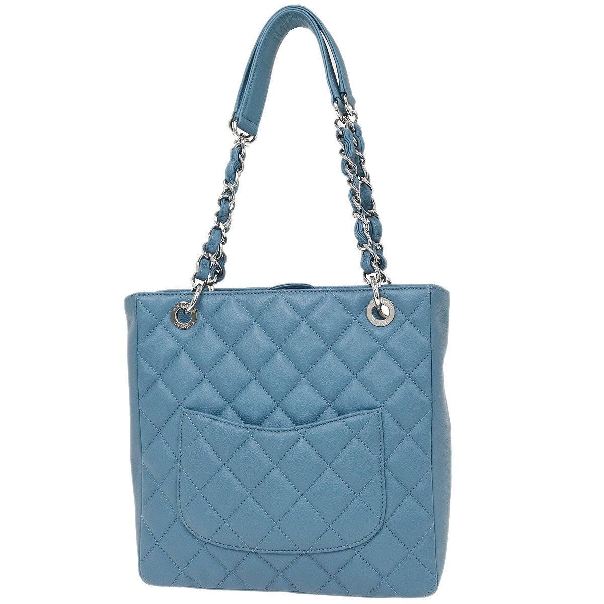 Chanel Light Blue Caviar Petite Shopping Tote PST Chain Handbag