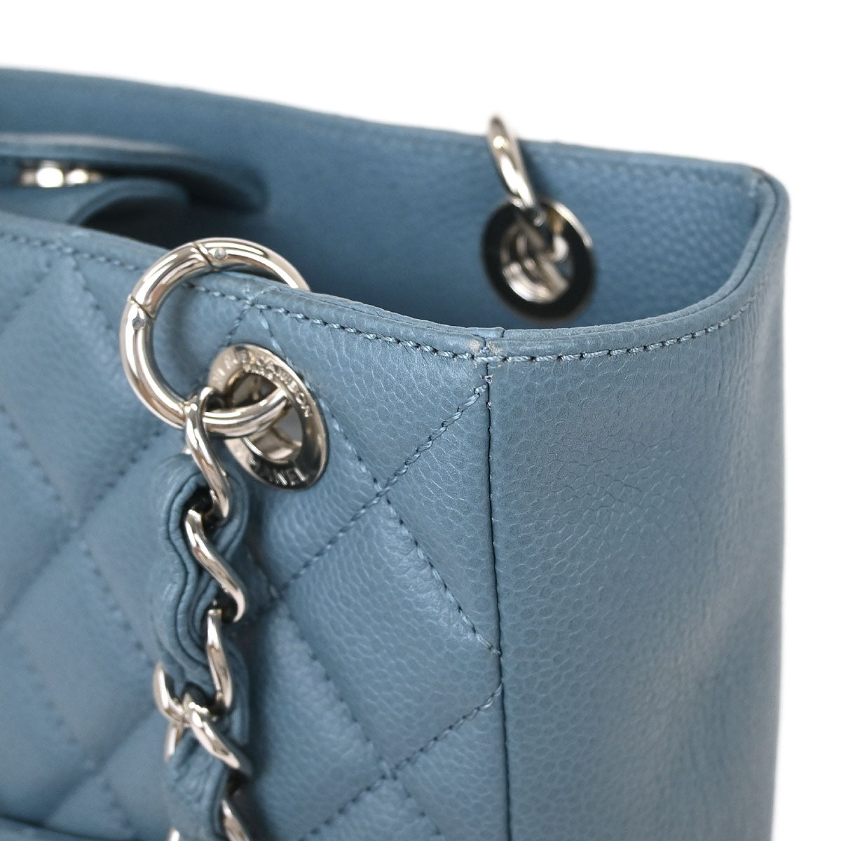 Chanel Light Blue Caviar Petite Shopping Tote PST Chain Handbag