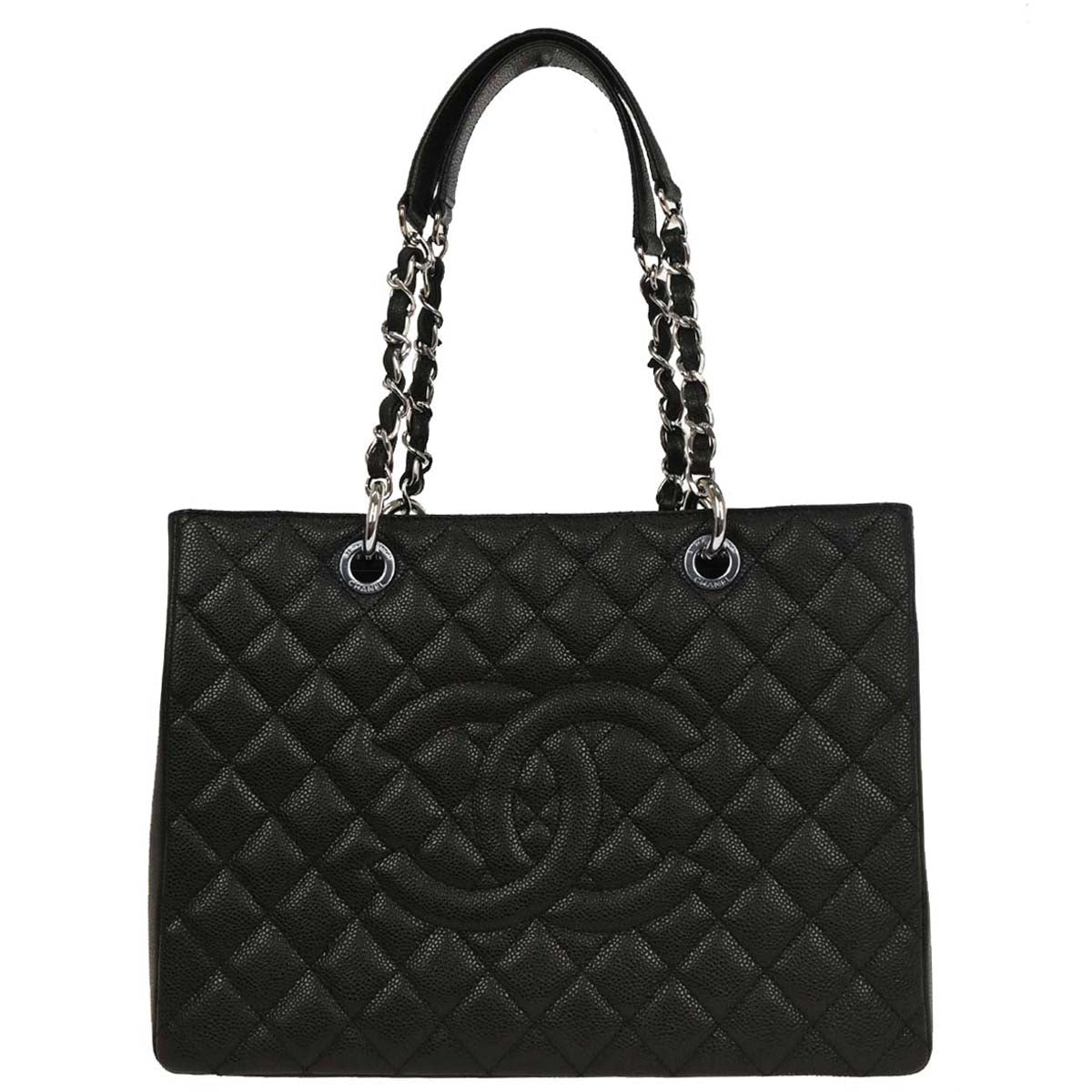 Chanel Black Caviar Grand Shopping Tote GST Chain Handbag