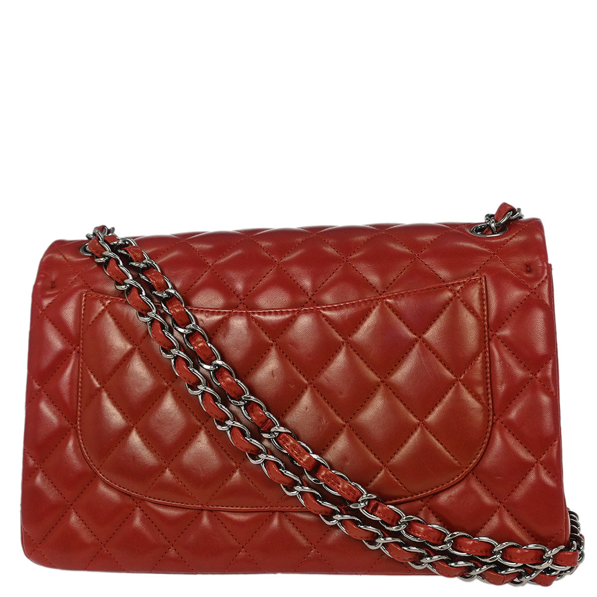 Chanel Red Lambskin Jumbo Classic Double Flap Shoulder Bag