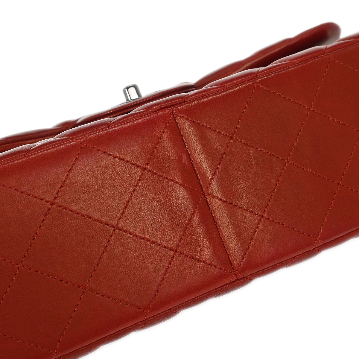 Chanel Red Lambskin Jumbo Classic Double Flap Shoulder Bag