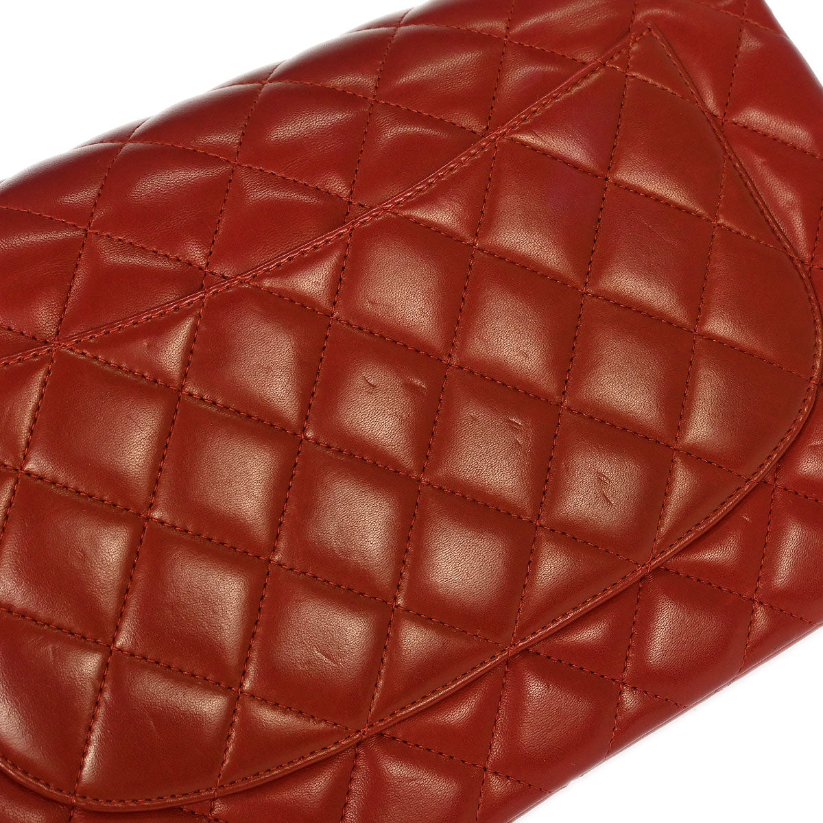 Chanel Red Lambskin Jumbo Classic Double Flap Shoulder Bag