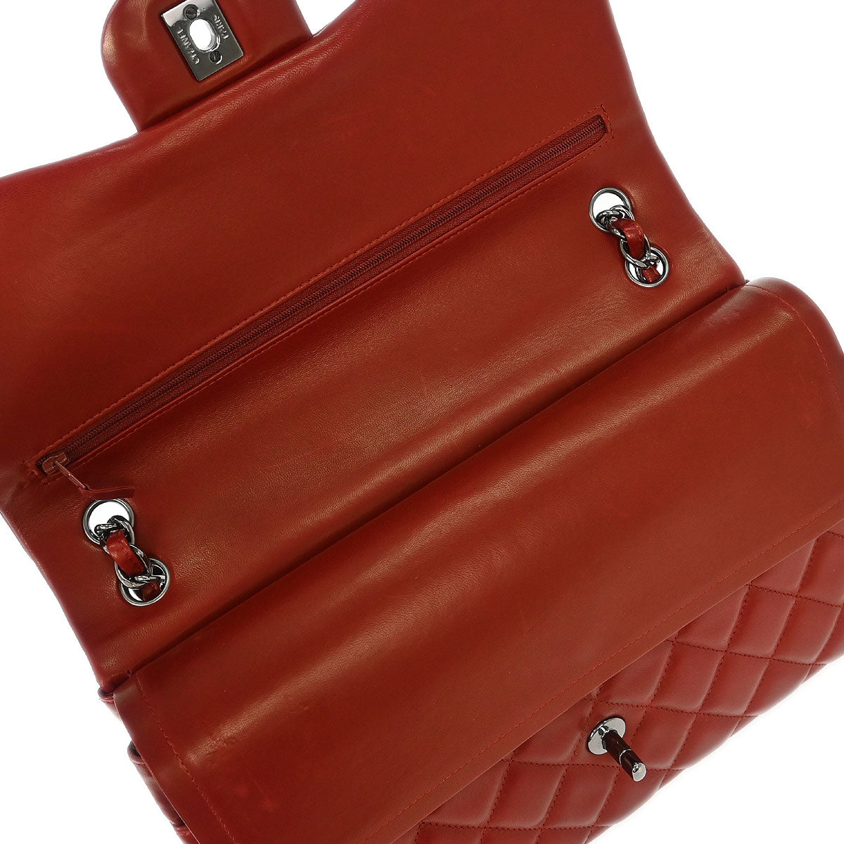 Chanel Red Lambskin Jumbo Classic Double Flap Shoulder Bag