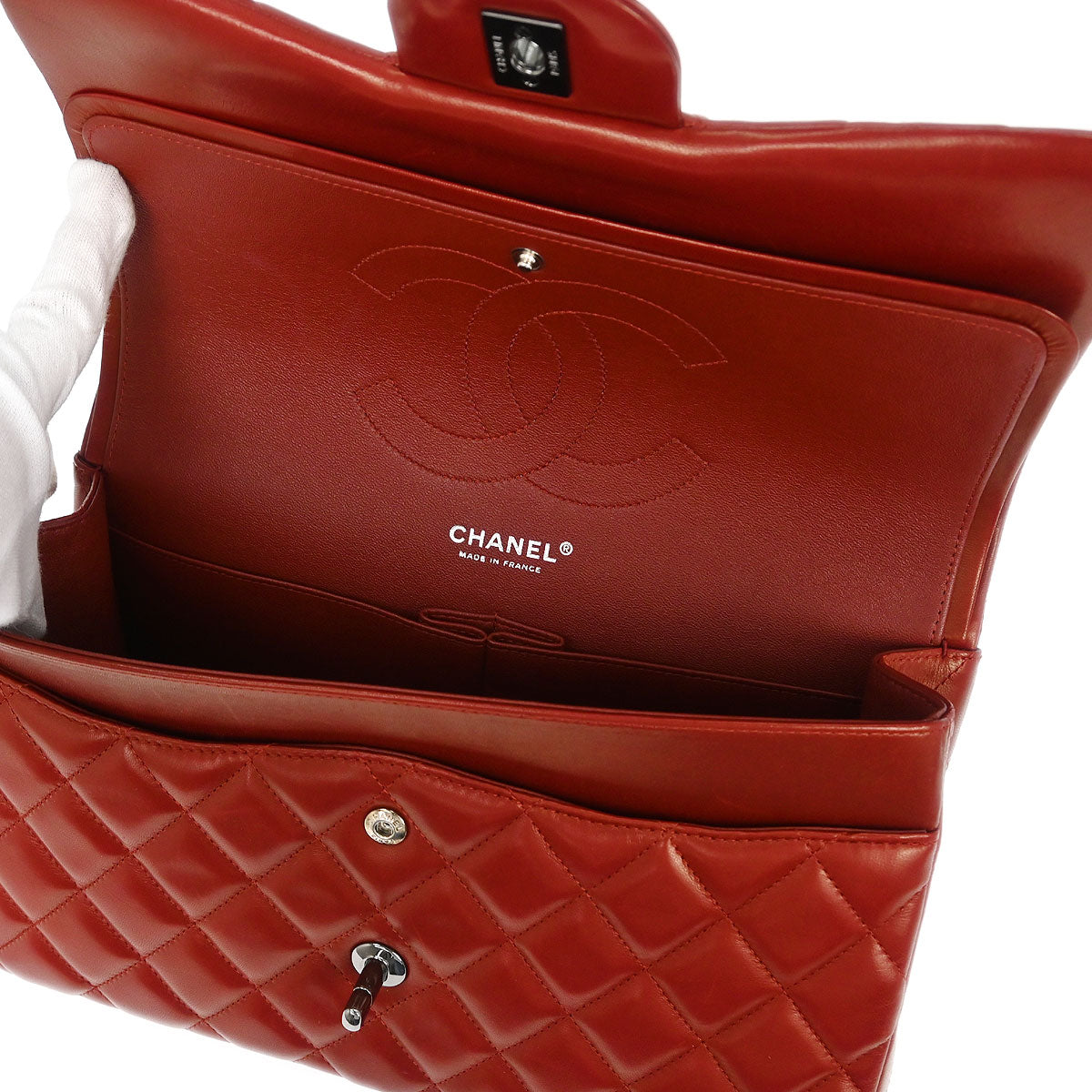 Chanel Red Lambskin Jumbo Classic Double Flap Shoulder Bag