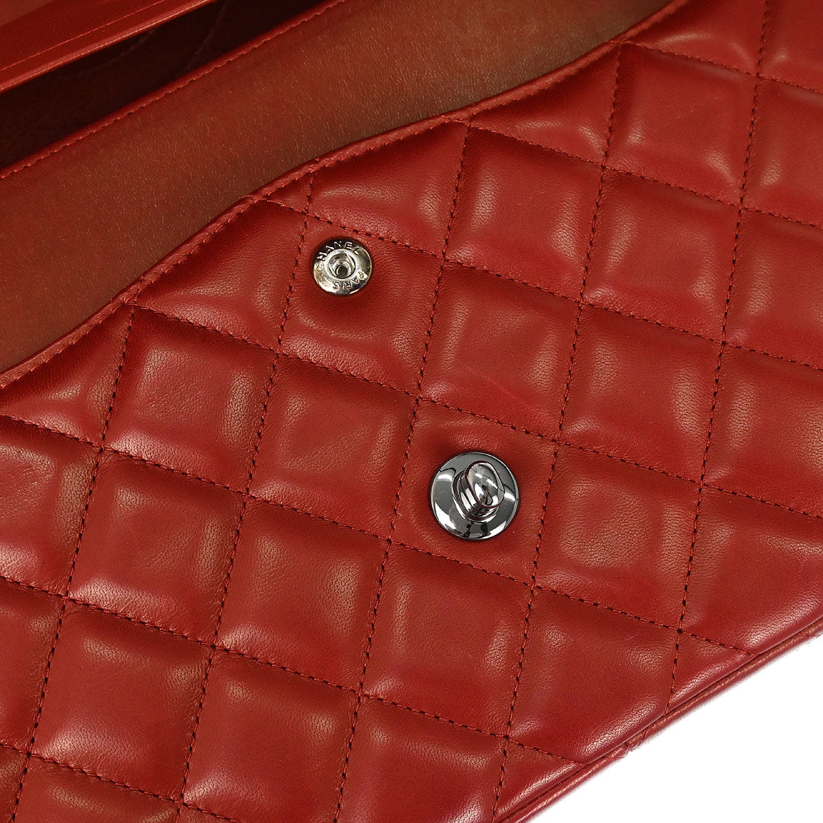 Chanel Red Lambskin Jumbo Classic Double Flap Shoulder Bag