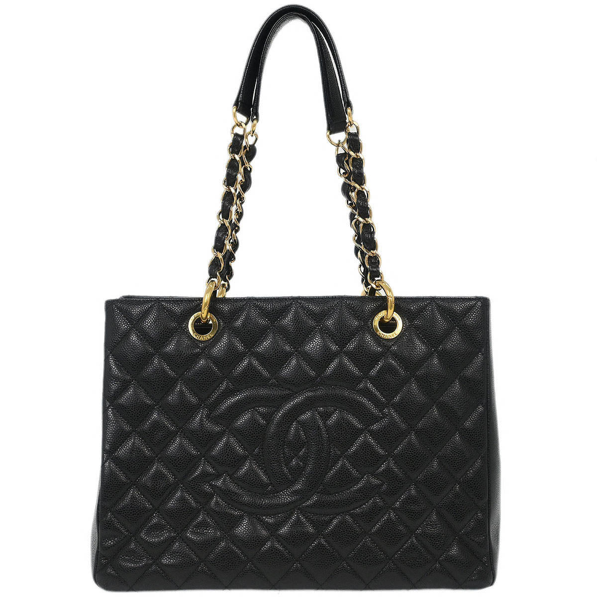 Chanel Black Calfskin Grand Shopping Tote GST Chain Handbag
