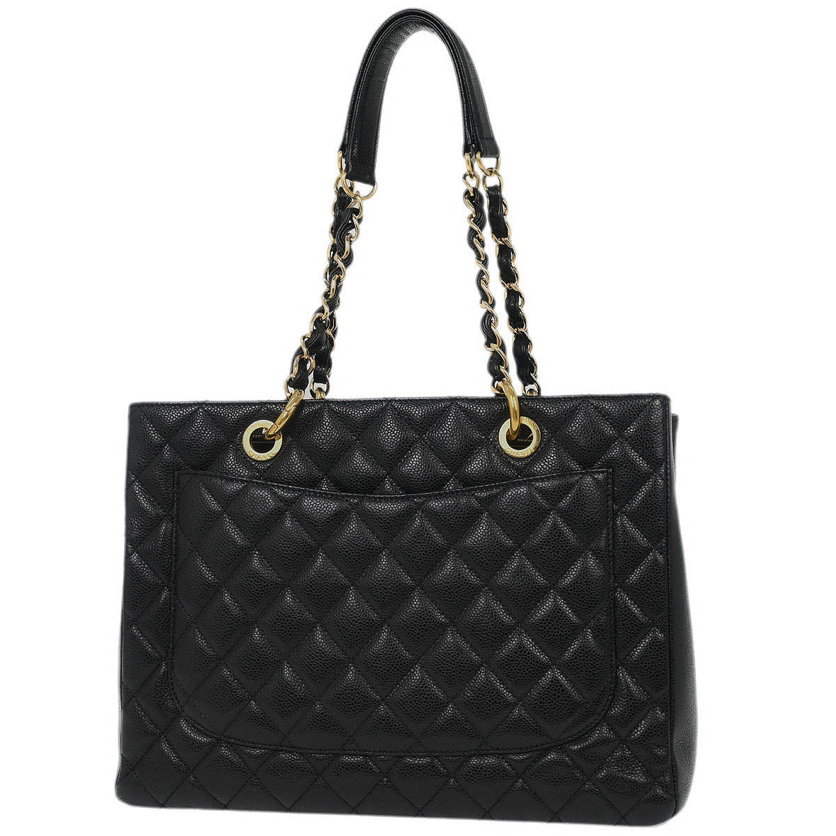 Chanel Black Calfskin Grand Shopping Tote GST Chain Handbag